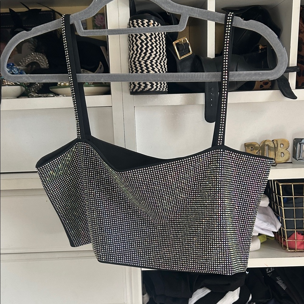 Black and Silver Rhinestone Embellished Women's Top